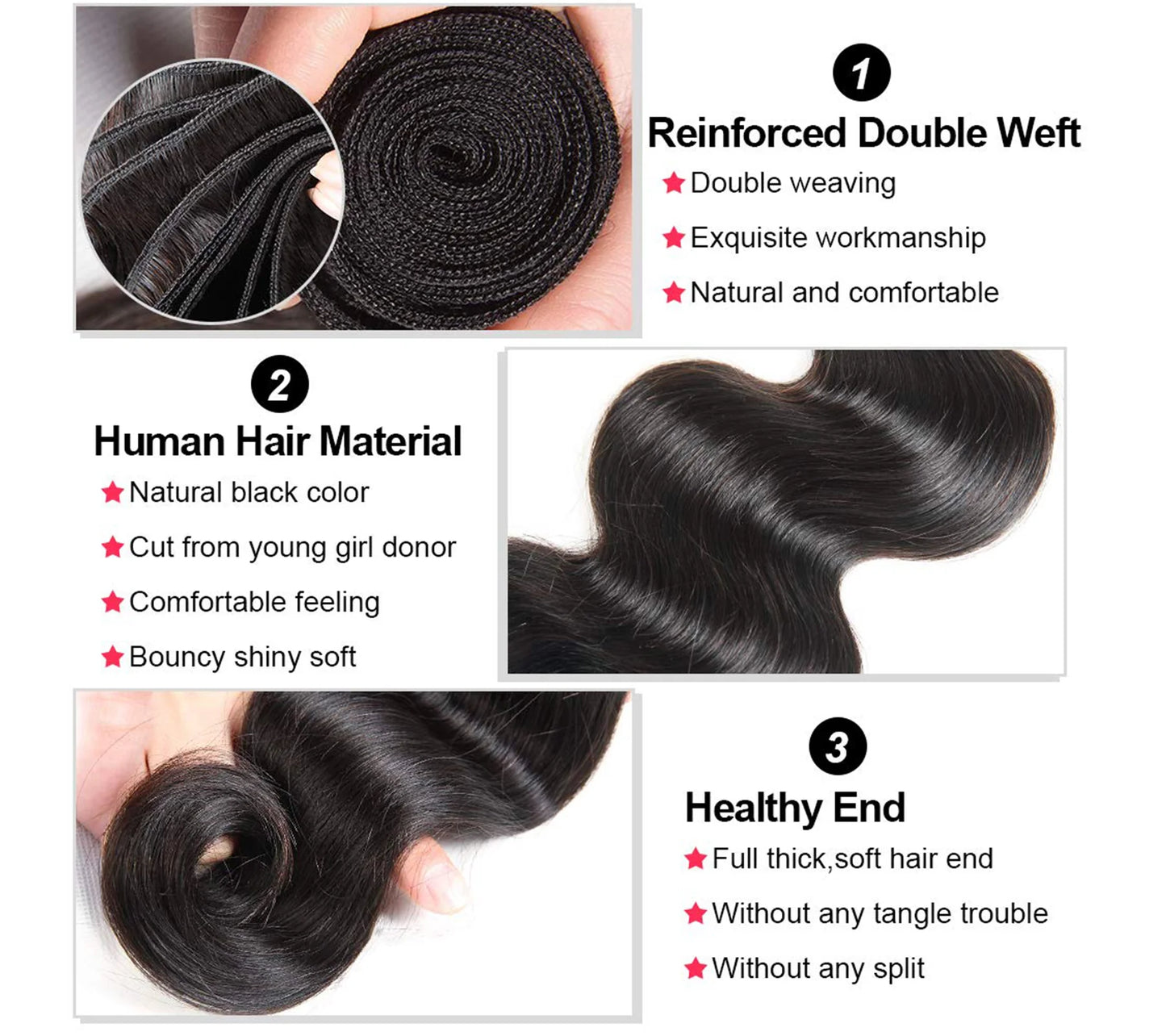 10 Bundles Deal -10A Indian Virgin Hair (Varied Length 12"-22") Straight/Body/Deep