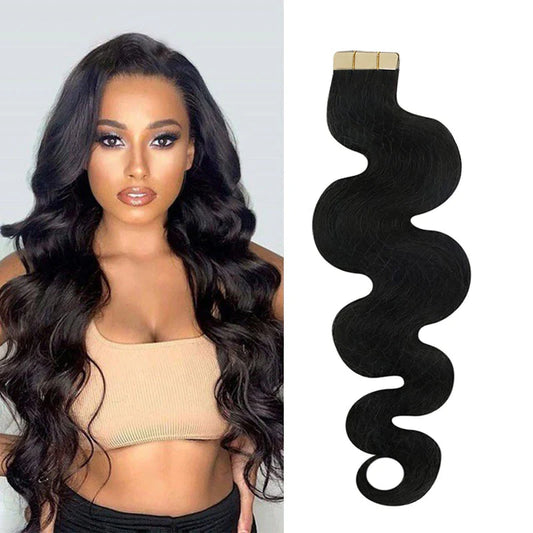 10A Body Wave Tape Ins Human Hair Extension Natural Black