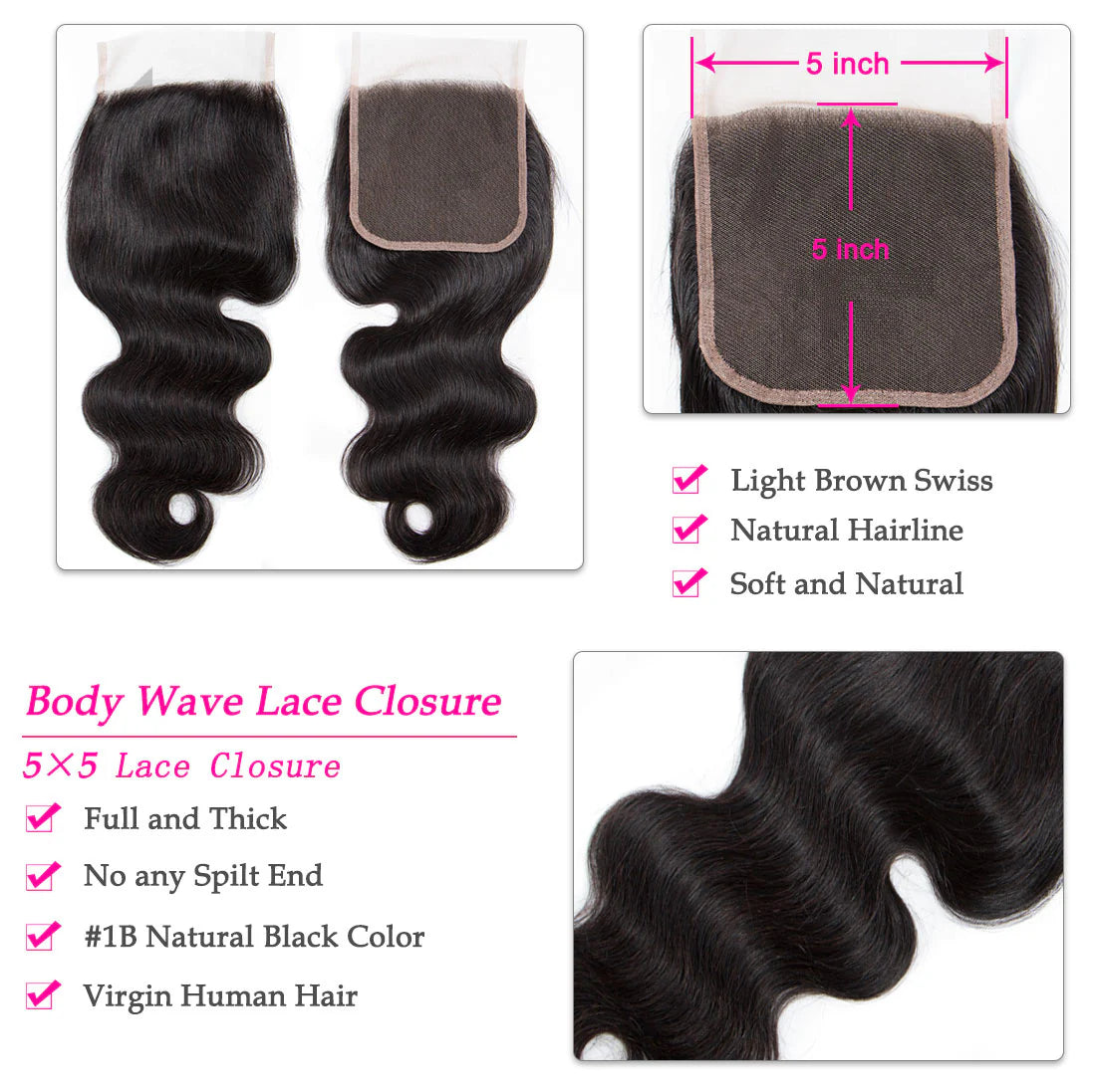 5*5 Body Wave Lace Closure