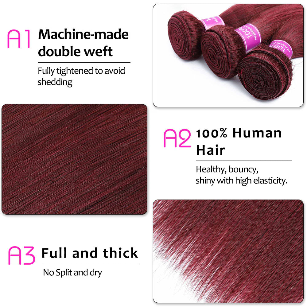 99J Red Wine Burgundy Color Straight Hair Bundle