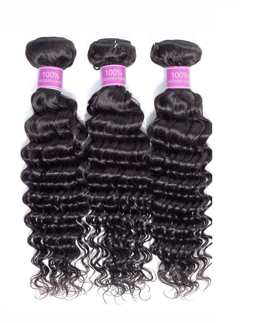 3-Bundle Deal - 8A Deep Wave Virgin Hair, Natural Black