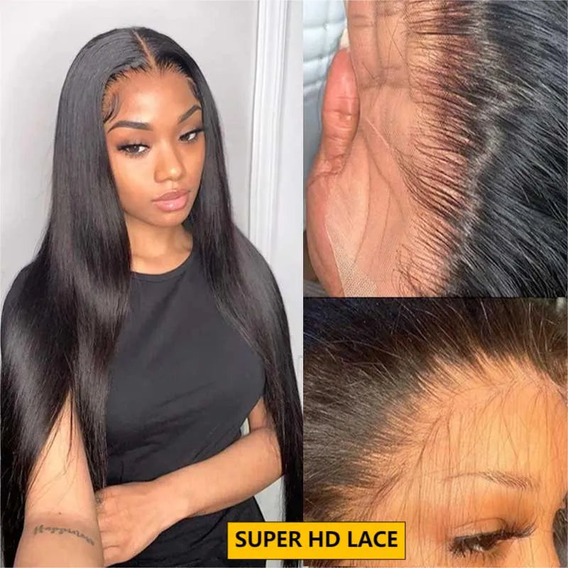 Super HD Lace Straight Wigs 13x4 Front 180% Density Pre-Plucked Virgin Human Hair