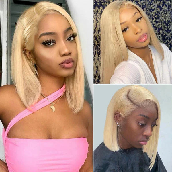 #613 Blonde 4x4 Lace Closure Short Bob Wigs Straight Hair Wigs