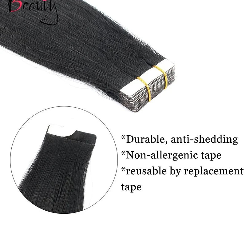 10A Straight Tape Ins Human Hair Extension Natural Black