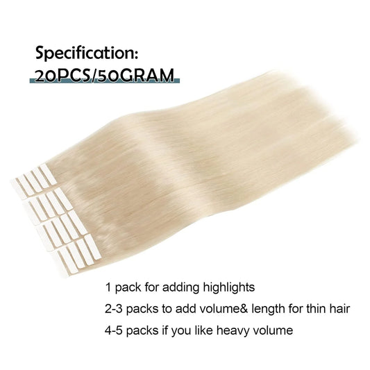 10A Blonde Straight Tape Ins Human Hair Extension #613